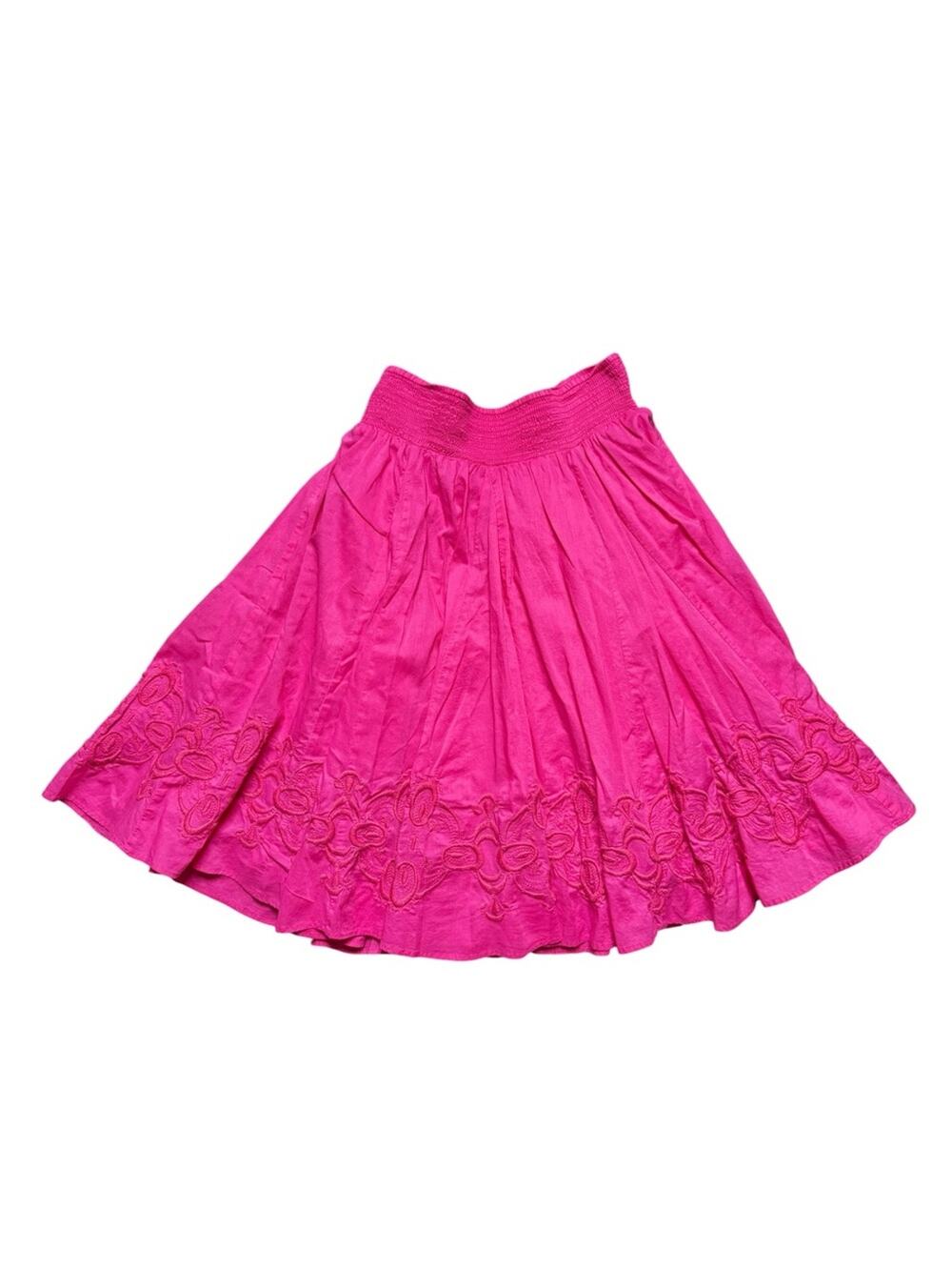 Banana Republic Pink Embroidered Cotton Skirt XS Lined Full Stretch Waist Boho